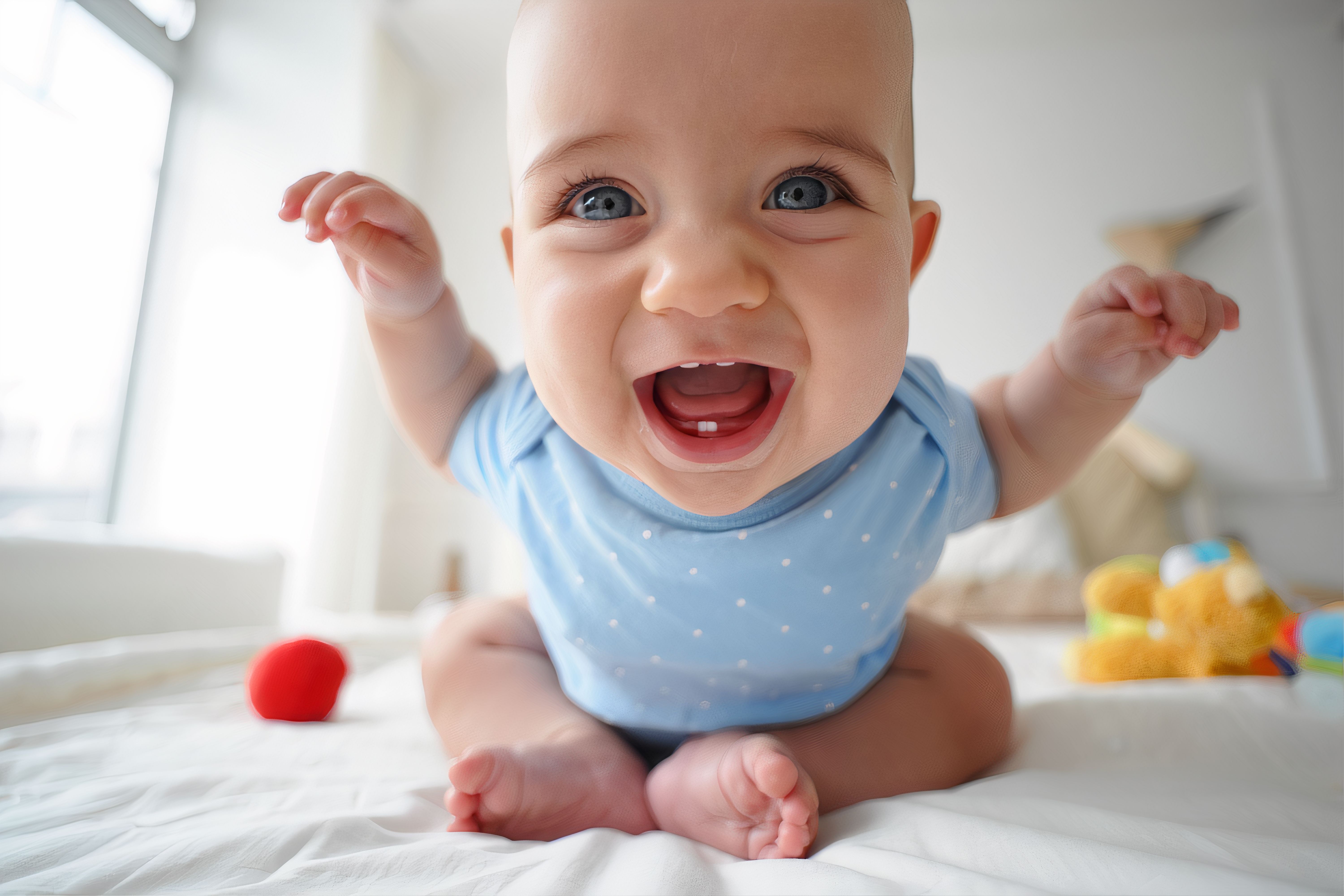 Joyful Baby Smiling with Delight as He Plays in a Bright and Cheerful Room